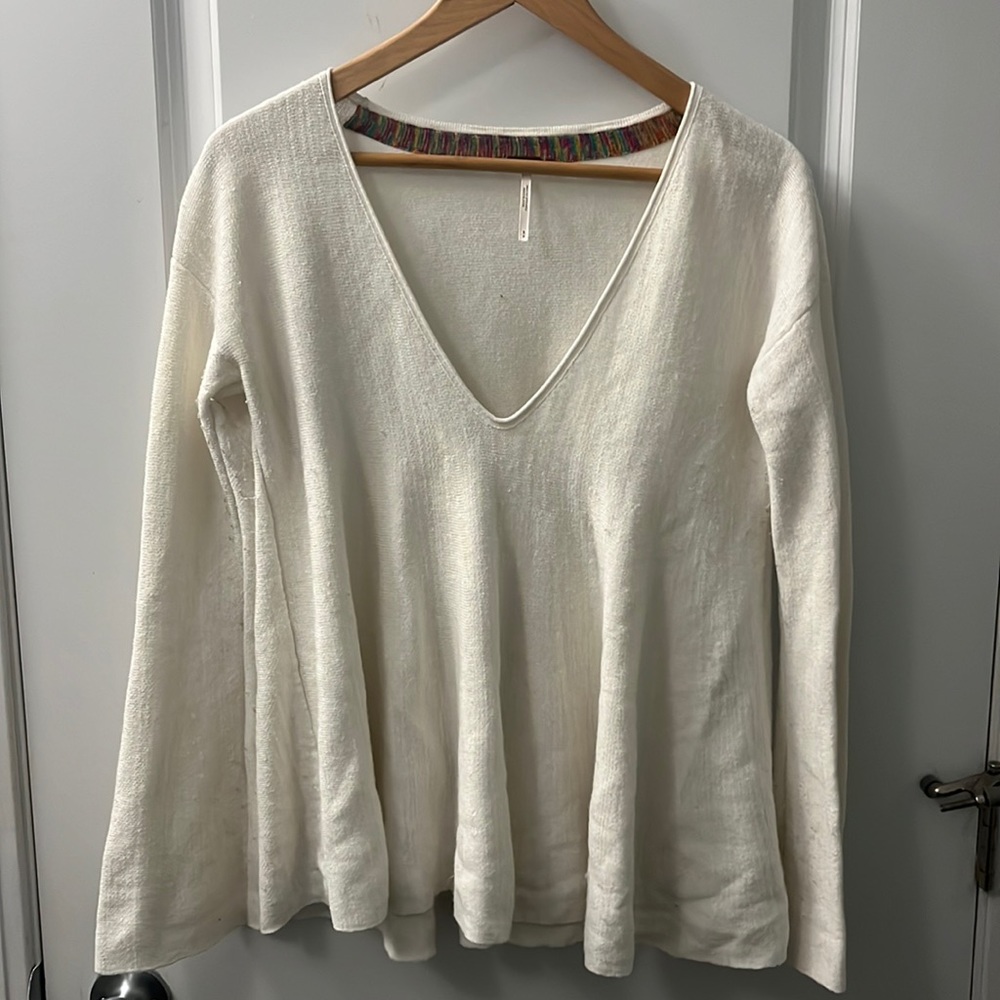 Free people bell sleeve sweater tunic top small white